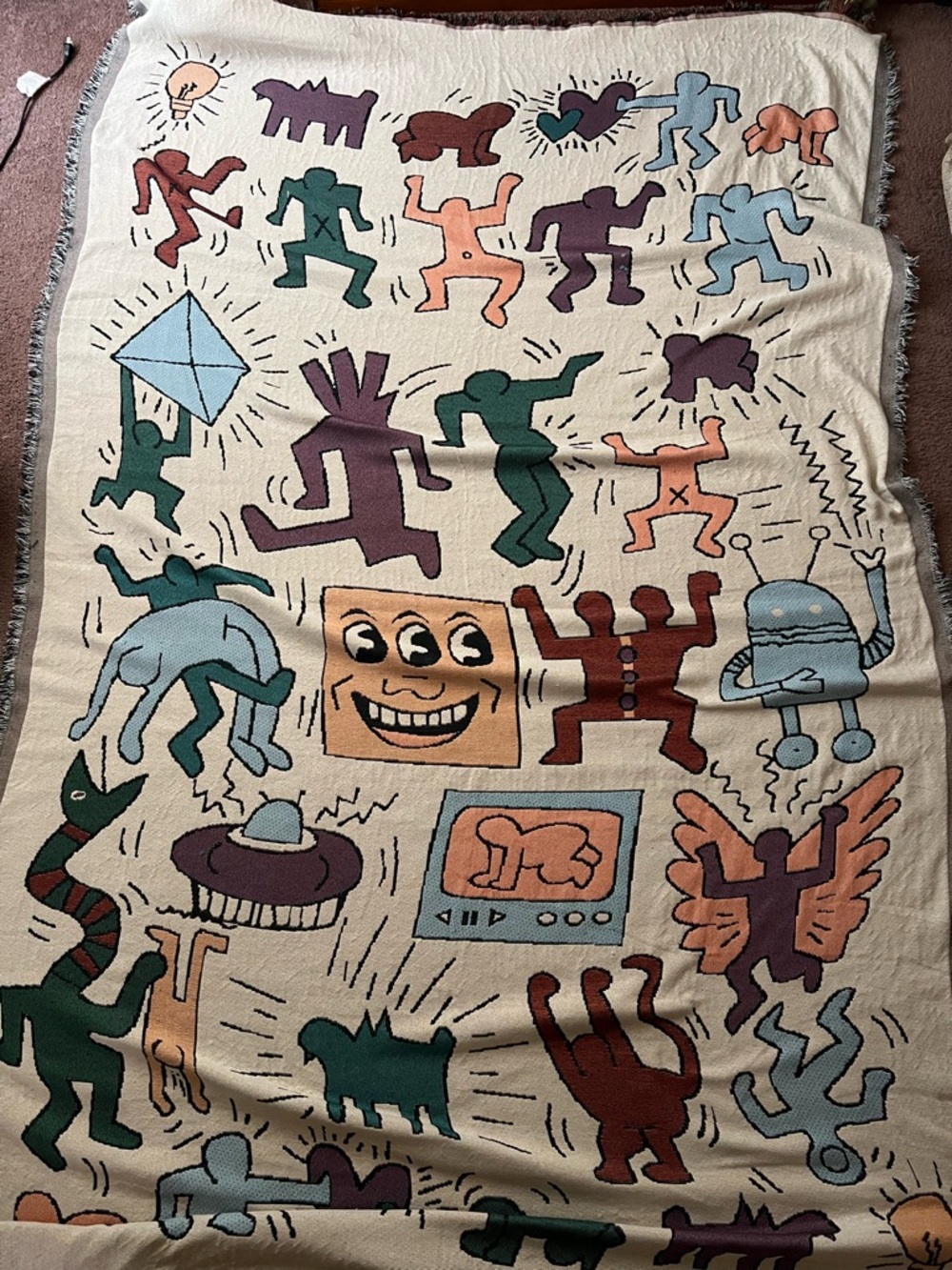 Keith Haring Colorful Woven Tapestry Blanket Throw / Carpet Rug 175cm X 281cm